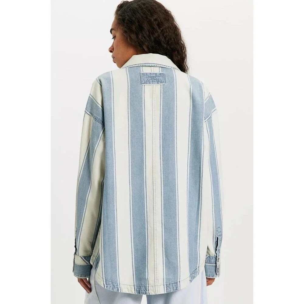 Free People We The Free Crossroads Striped Button Down Shirt Top Print S 288579